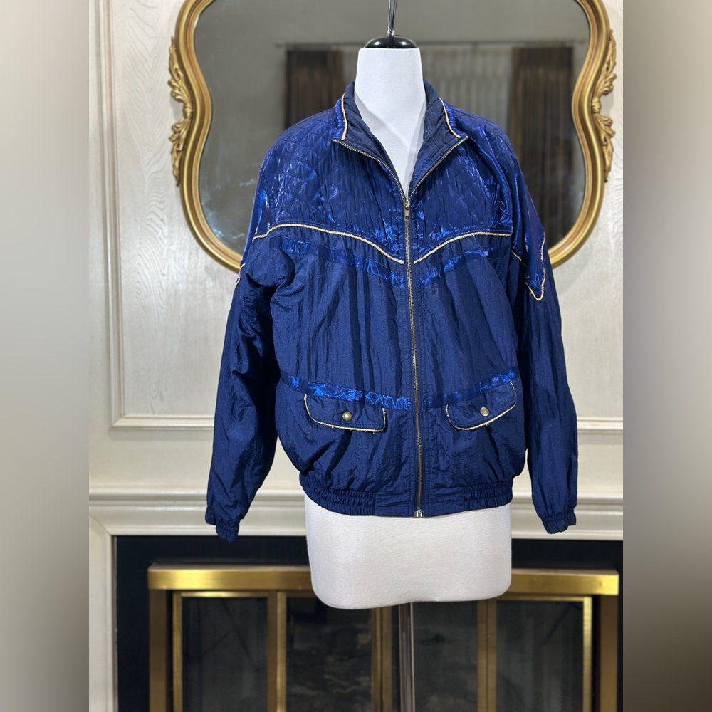 Vintage Active Frontier Windbreaker Jacket XL Blue Western Metallic Nylon 80s 90